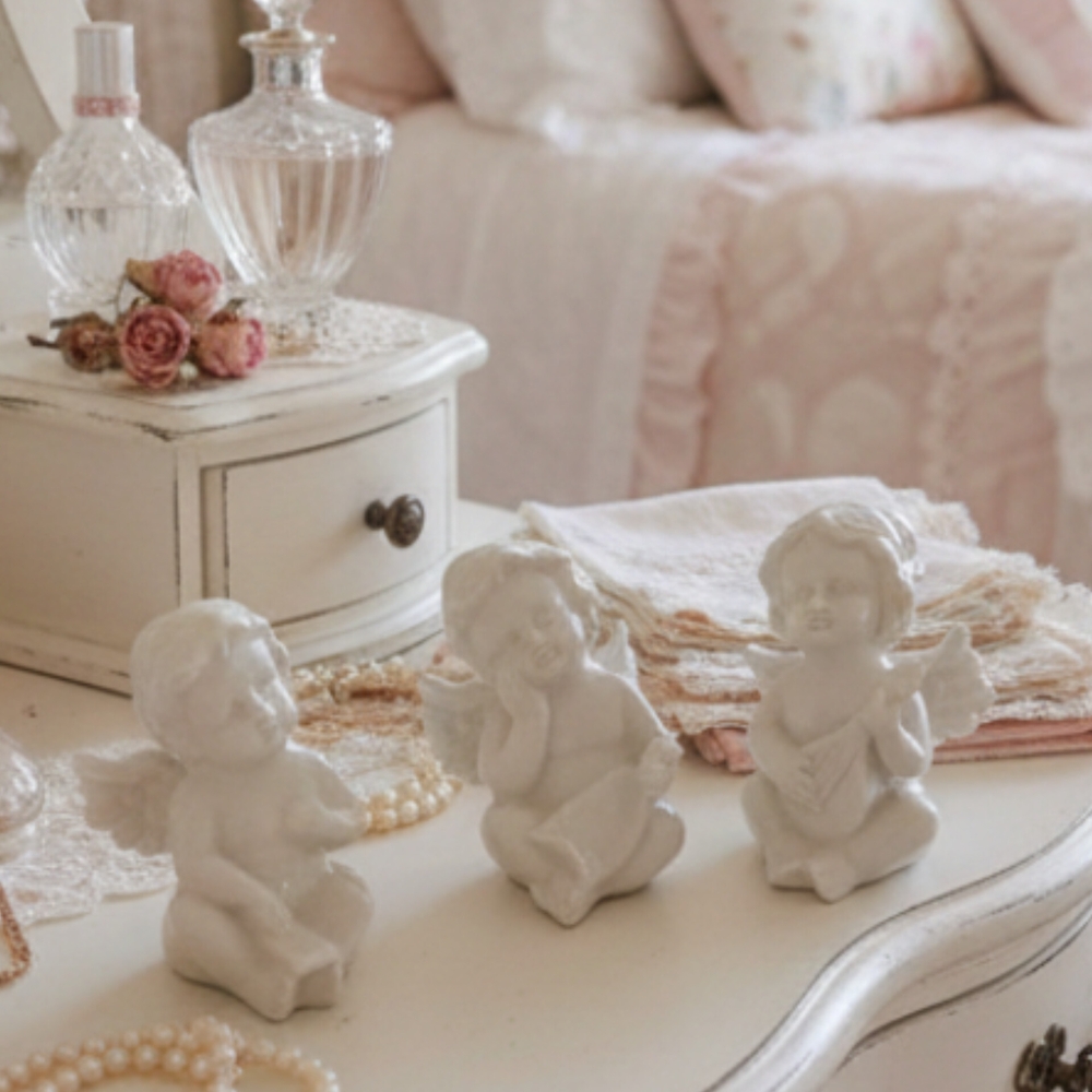 4 Pc, Love Shack Meets Coquette Valentines Day, Vintage White Cherub Figurines
